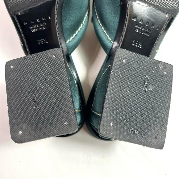 Marni Green Satin Mules Sandals Block Heel Size 38.5 - Picture 10 of 13